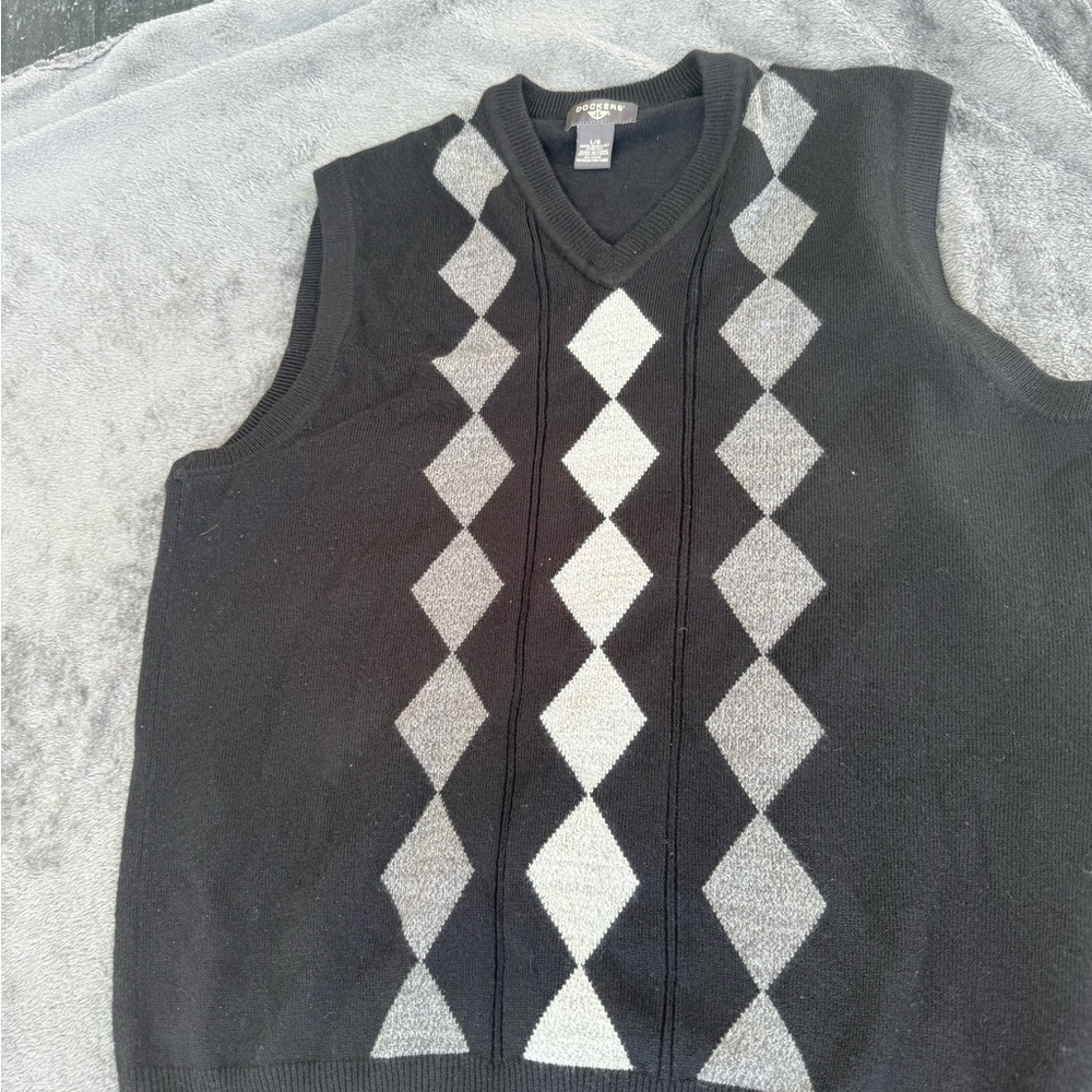 Dockers Brown and Tan Argyle V-Neck Sweater